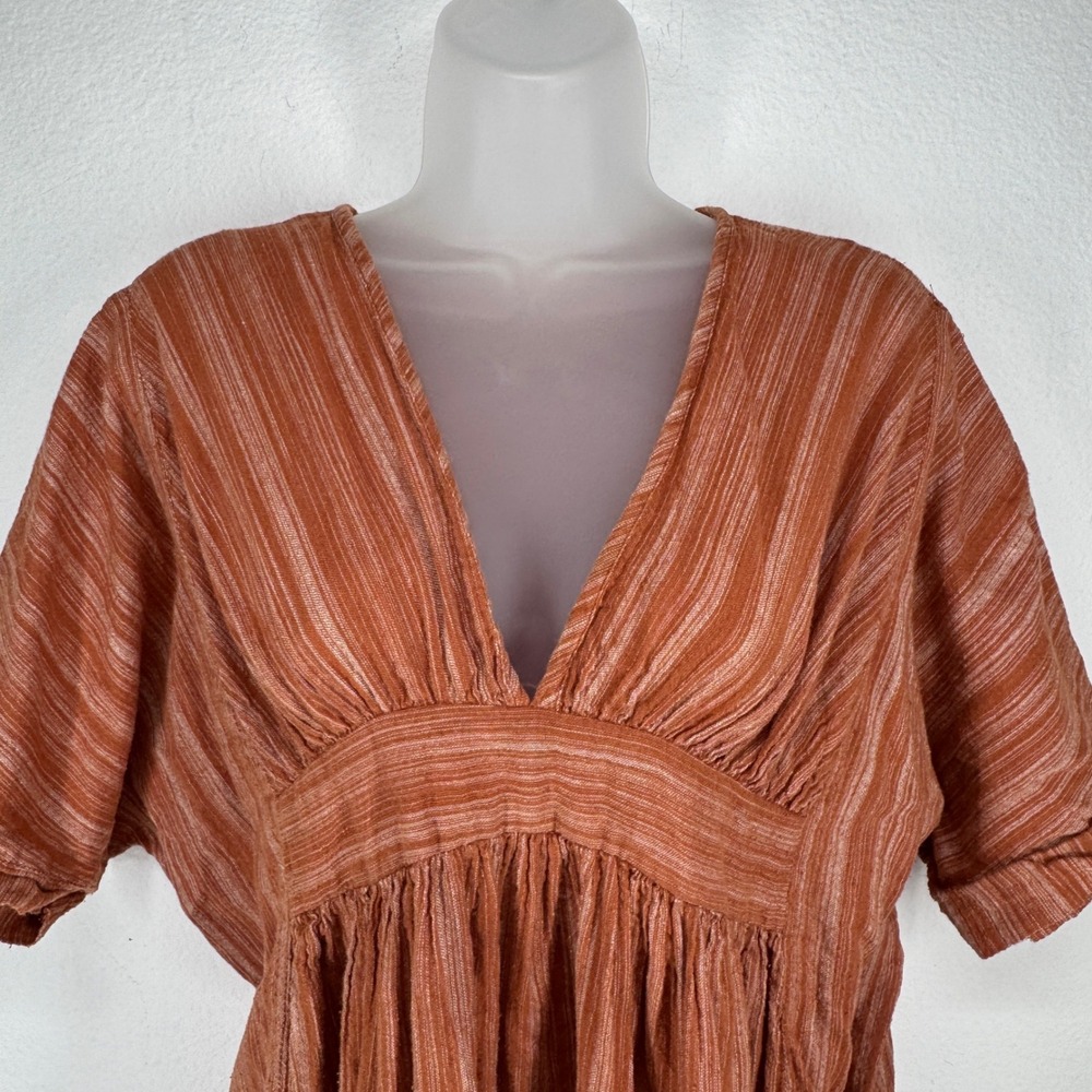 World Market Striped Caftan Maxi Dress Empire Waist One Size Earthy Oversized - Picture 6 of 9